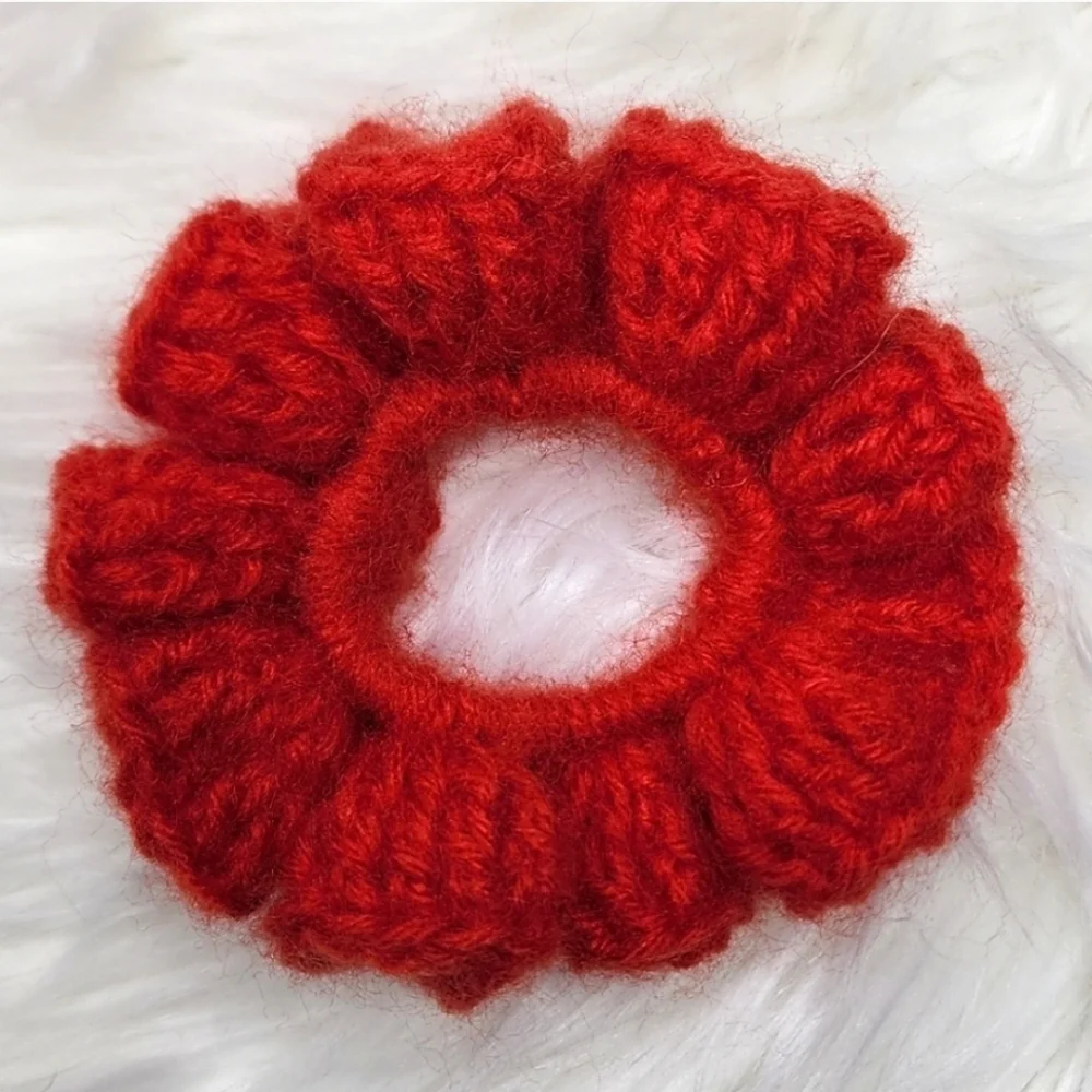 Handmade Textured Crocheted Scrunchies Ponytail Holder Hair Tie Set Of 5 - New